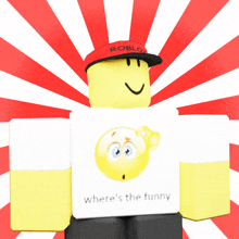 a roblox character is wearing a red hat and a white shirt that says " where 's the funny "