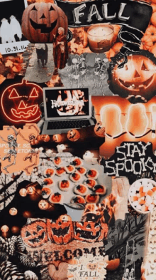 a collage of halloween images with the words " stay spooky " on the bottom