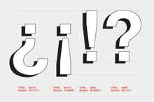 an exclamation point and a question mark are shown with their html binary numbers