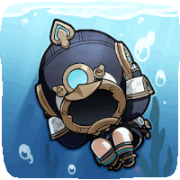 a cartoon drawing of a person wearing a helmet and goggles floating in the water