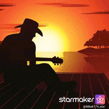 a man in a cowboy hat is playing a guitar on a dock at sunset