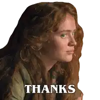 a woman with long red hair has the word thanks written on her face