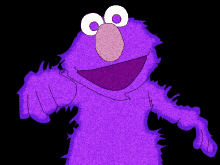 elmo from sesame street is purple and pointing at something