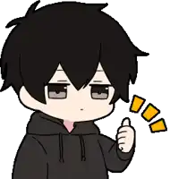 a cartoon boy with black hair is giving a thumbs up sign