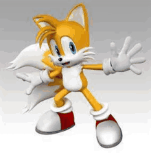 tails from sonic the hedgehog is waving his hand