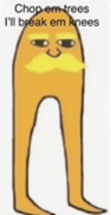 a cartoon drawing of a man with a mustache and pants .