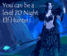 a pixel art of an elf hunter with the words " you can be a level 70 night elf hunter ... "