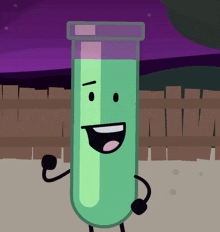 a cartoon character of a test tube with a smiling face