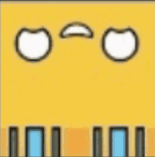 a yellow square with a cartoon face on it and two eyes .