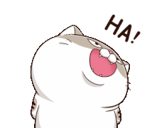 a cartoon cat with its mouth open and the word ha written below it