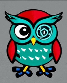 a cartoon owl with a circle in its eyes