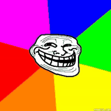 a troll face is surrounded by a rainbow colored background