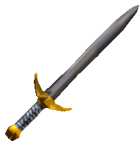 a sword with a gold handle and a silver blade on a white background