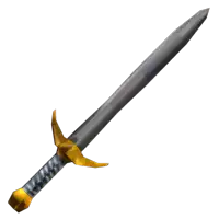 a sword with a gold handle and a silver blade on a white background