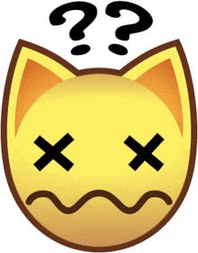 a cartoon cat with a question mark above its head and a dead face .