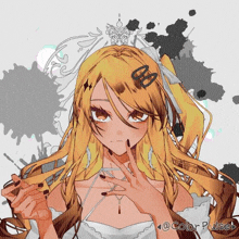 a drawing of a girl with long blonde hair wearing a white dress