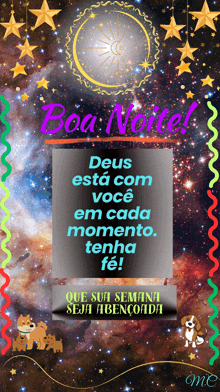 a poster that says boa noite deus esta com você em cada momento tenha fe que sua semana seja abencoada