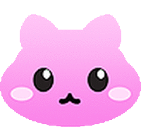 a pink cat with black eyes and a black nose is making a sad face .