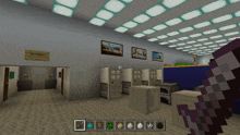 a screenshot of a minecraft game shows a room with a sign that says reception