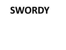 a white background with the word swordy in black letters on it .