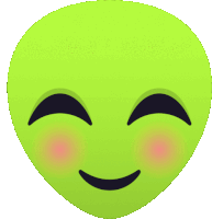 a green smiley face with a pink cheek