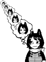 a black and white drawing of a girl with a cat 's ears and a speech bubble .