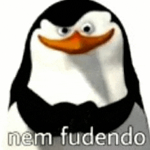 a penguin from spongebob squarepants is smiling and says nem fudendo .