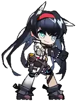 a pixel art drawing of a girl with long black hair and cat ears holding a gun .