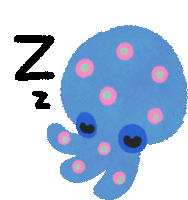 a blue octopus is sleeping with the letter n below it