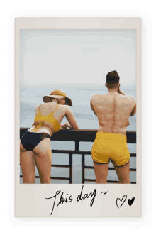 a polaroid picture of a man and a woman with the words this day written on it