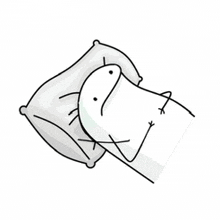 a stick figure is laying in a bed with a pillow on top of it .