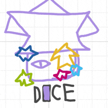 a drawing of a box with stars and the word dice on it