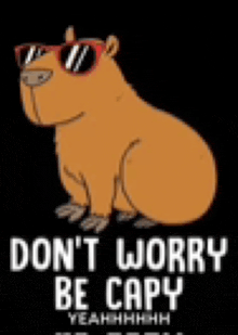 a capybara wearing sunglasses and the words `` don t worry be capy ''