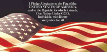 a picture of an american flag with the words " i pledge allegiance to the flag of the united states of america " on it