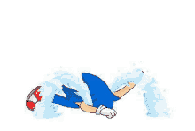 a cartoon of sonic the hedgehog laying on his back in the water .