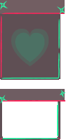 a purple box with a heart on it and a green heart on a white background .