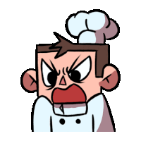 a cartoon drawing of a chef with an angry expression on his face