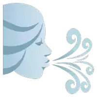 a drawing of a woman blowing air with swirls