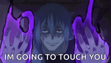 a person is holding a purple object in their hands and says `` im going to touch you '' .