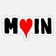 a sticker that says main with a red heart in the middle