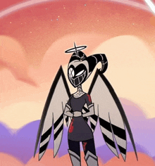 a cartoon angel with wings and a halo on his head