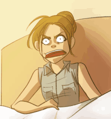 a cartoon of a woman making a funny face with her mouth open