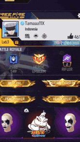 a screenshot of a free fire game with tamaa11x 's profile