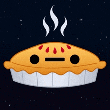 a cartoon of a pie with steam coming out of it