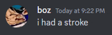 boz today at 9:22 pm i had a stroke written on a gray background