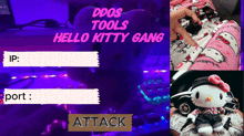 a hello kitty gang advertisement with a purple background