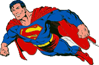 a cartoon drawing of superman flying with a red cape