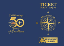 an airports authority of jamaica ticket with a compass