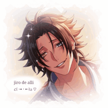 a picture of a smiling anime character with the name jiro de alli on the bottom
