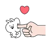 a hand is pointing at a bunny rabbit with a heart behind it .